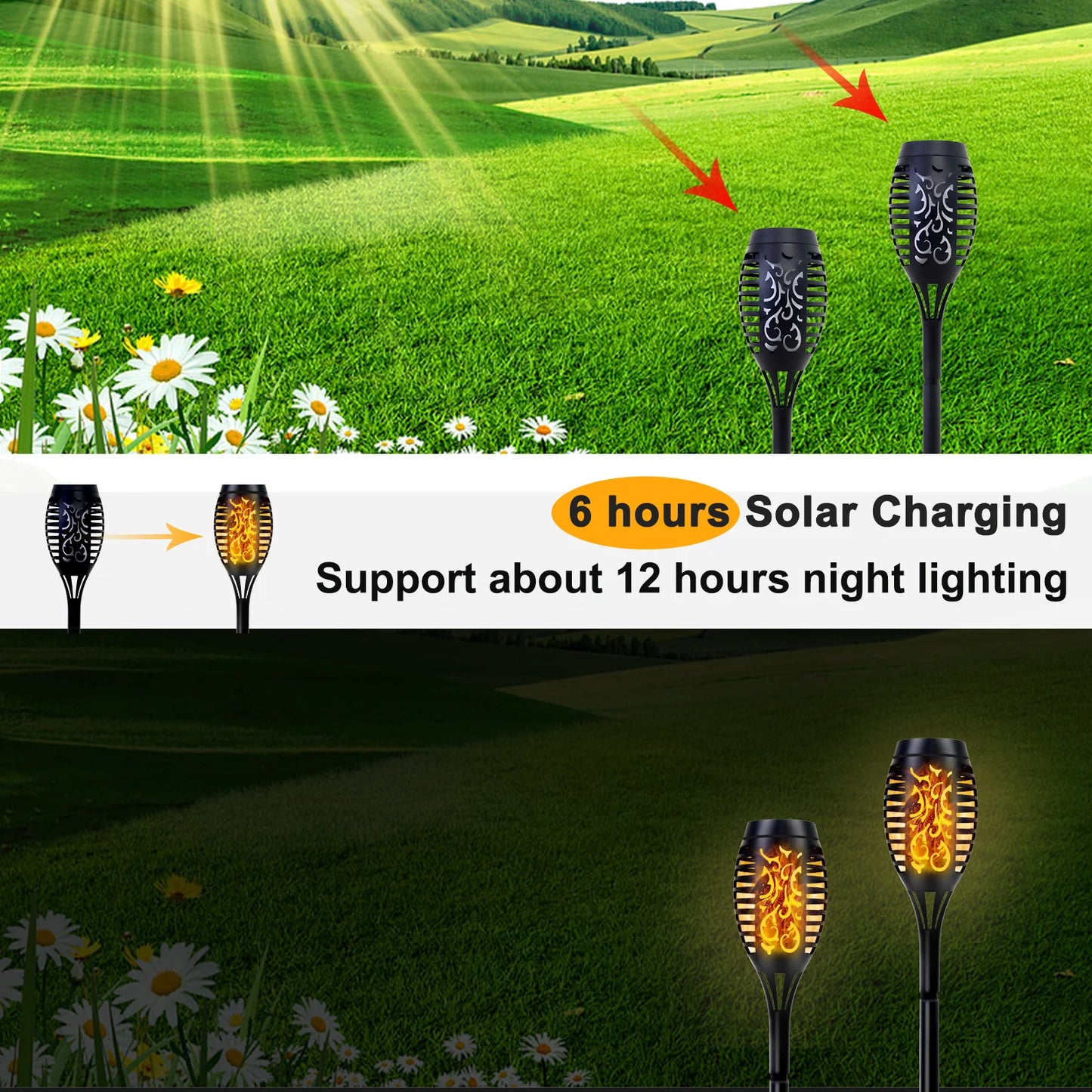Solar Torch Lights With Flickering Flame Outdoor Waterproof Garden Path