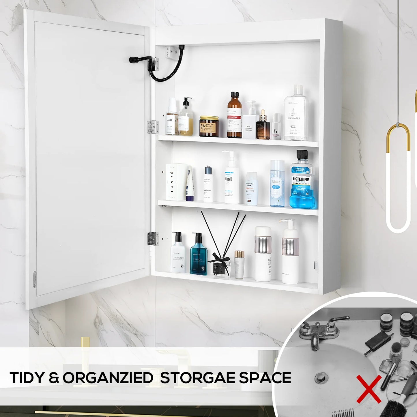 VOWNER LED Bathroom Medicine Cabinet With Mirror Defogger Dimmer