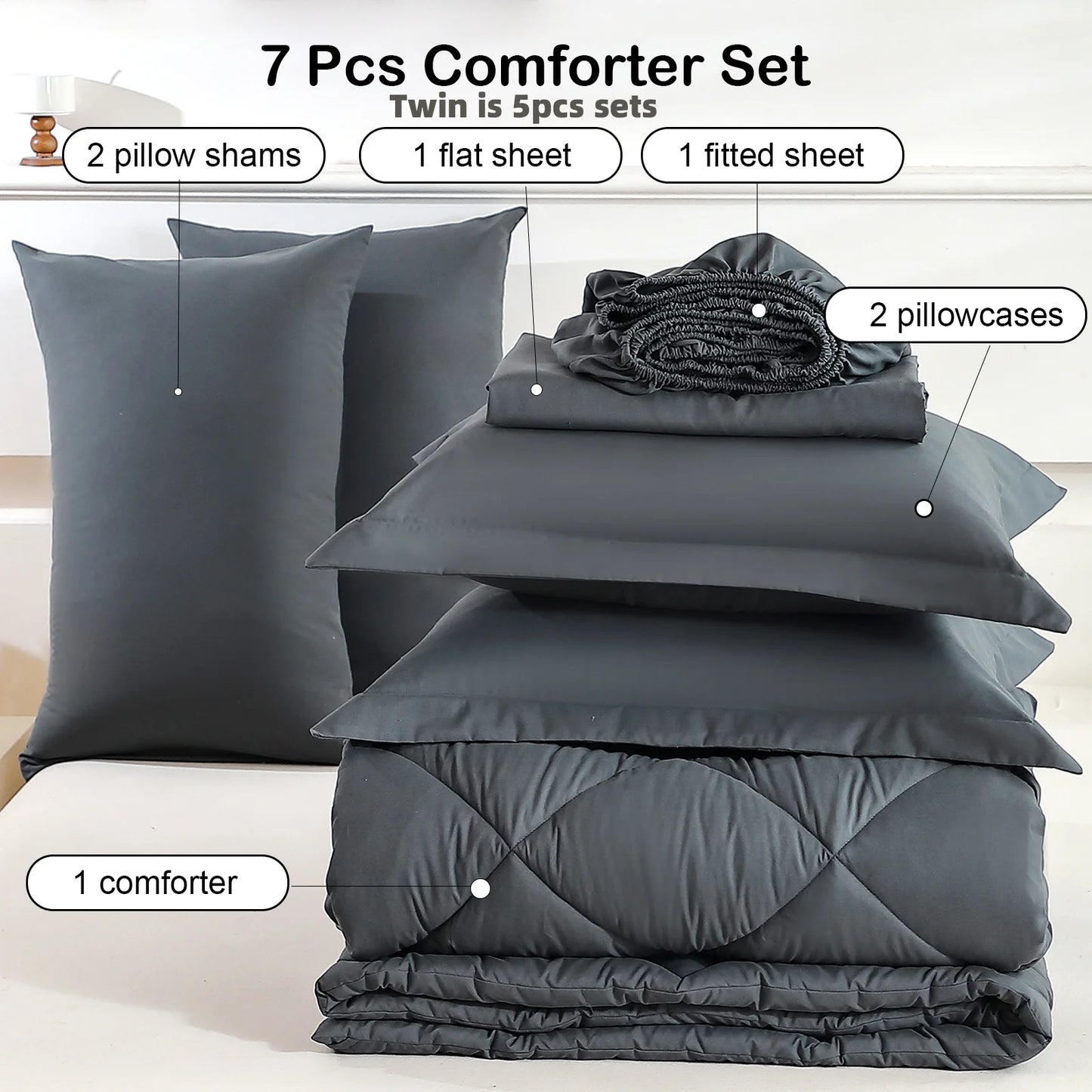 EasYum 100 Percent Polyester Bedding Sets 7 Piece Comforter Quilt