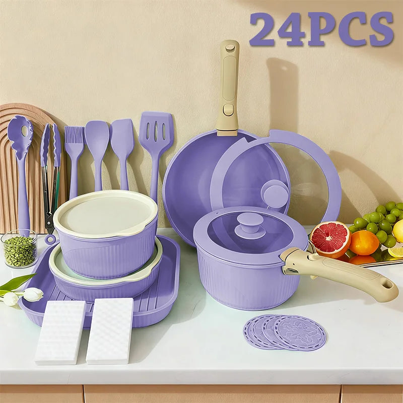 Nonstick Pots And Pans Set With Detachable Handle Induction Friendly