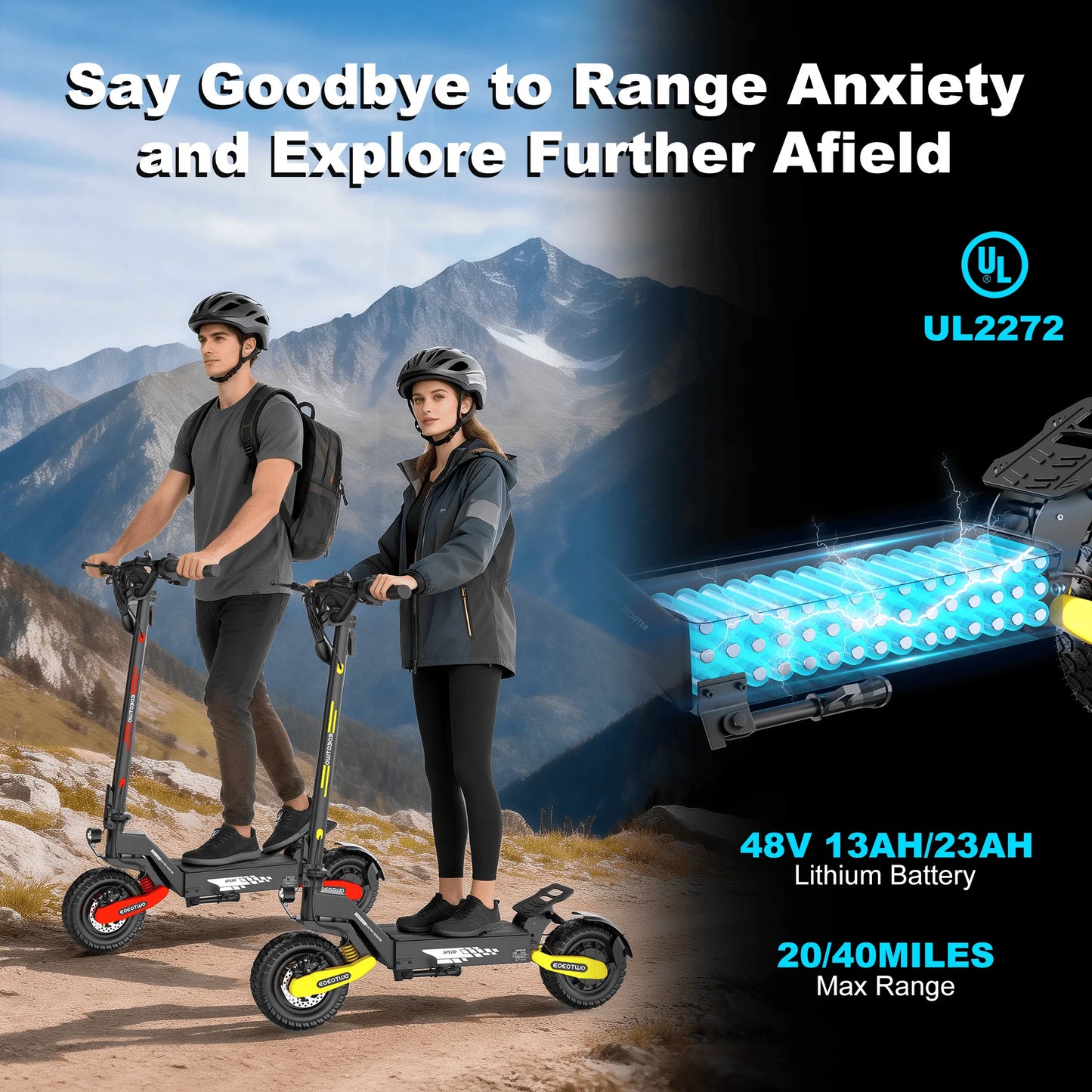 EOEOTWO 1200W Off Road Electric Scooter For Adults Long Range