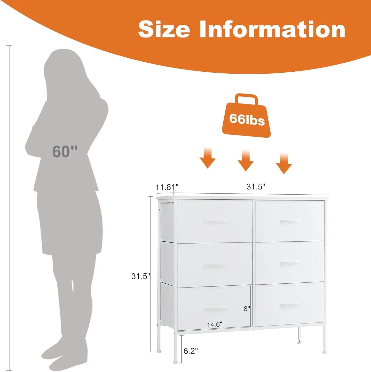 JHK 6 Fabric Drawers Nightstand With Storage For Bedroom