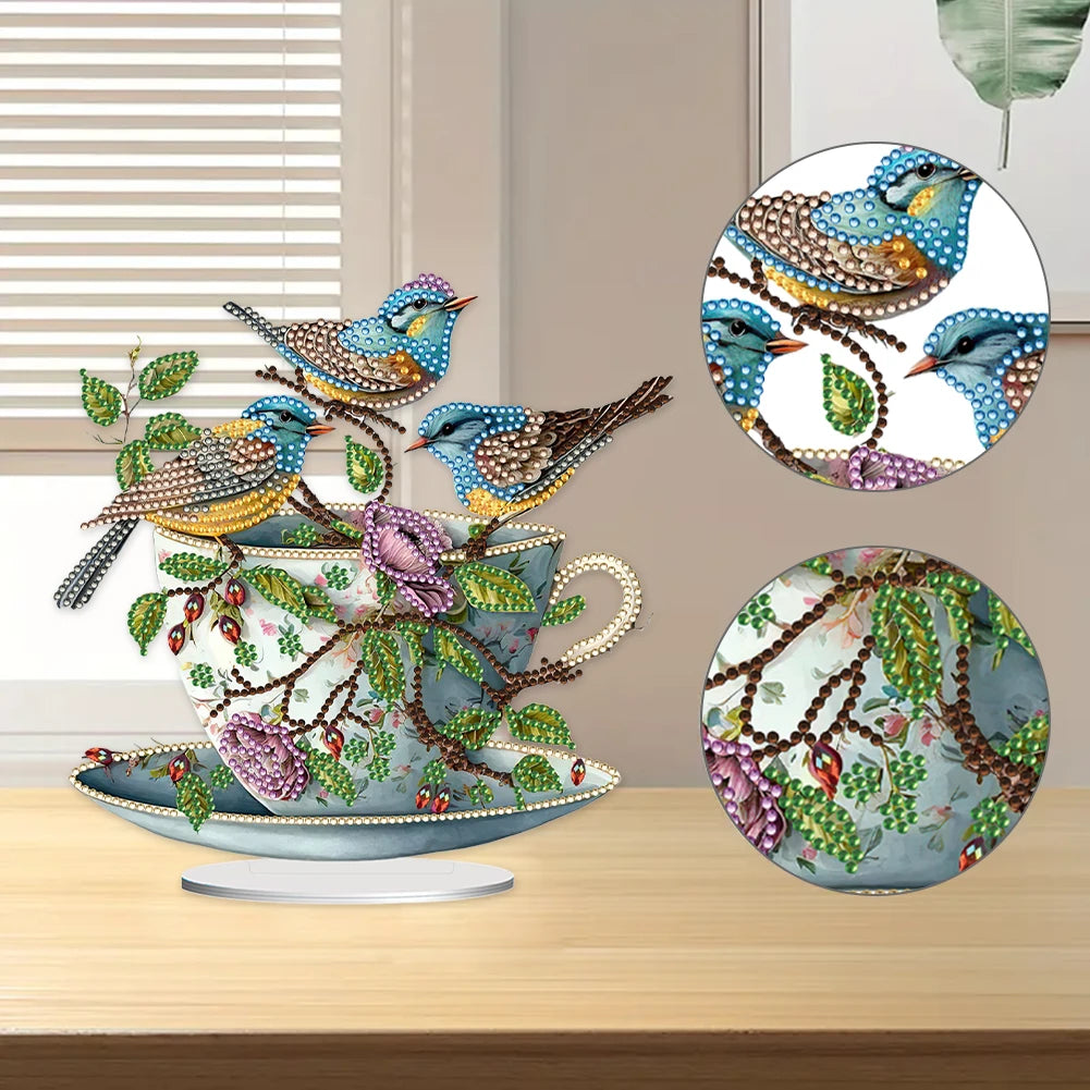 Teacup Bird 2D Diamond Painting Desk Top Ornament Kit