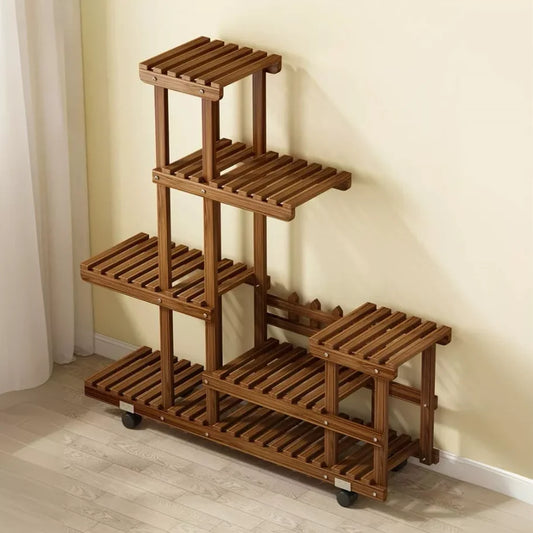 Wisfor Multi Layer Wood Plant Stand Rack With Wheels