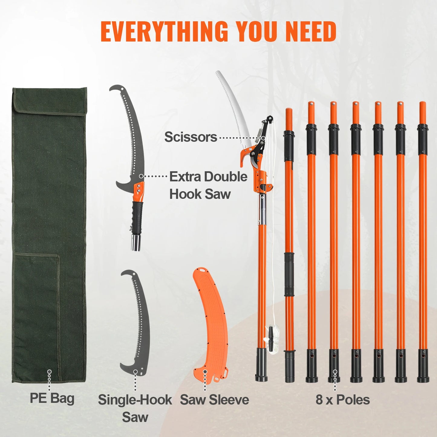 SucceBuy Manual Pole Saw Extendable Tree Pruner With Aluminum Handle