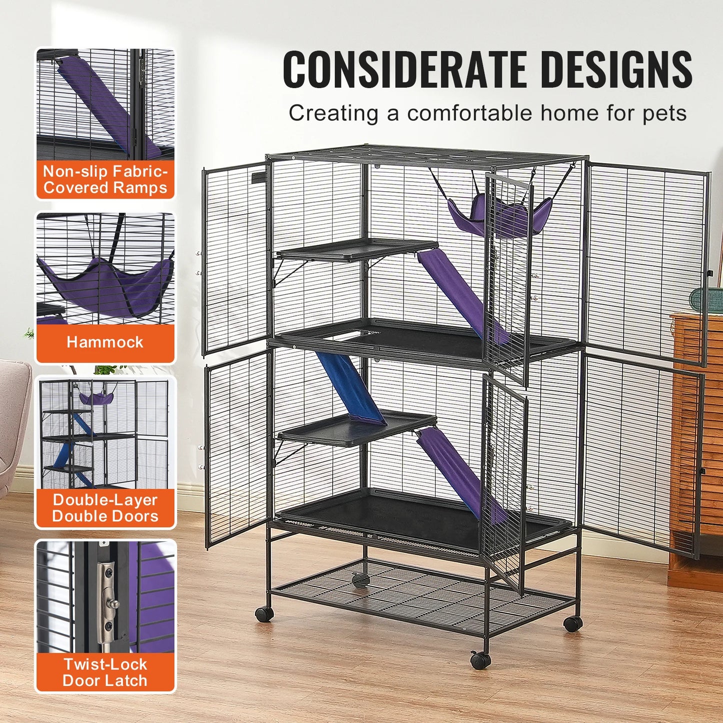 SucceBuy Rolling Metal Ferret Cage Four-Tier Critter Nation