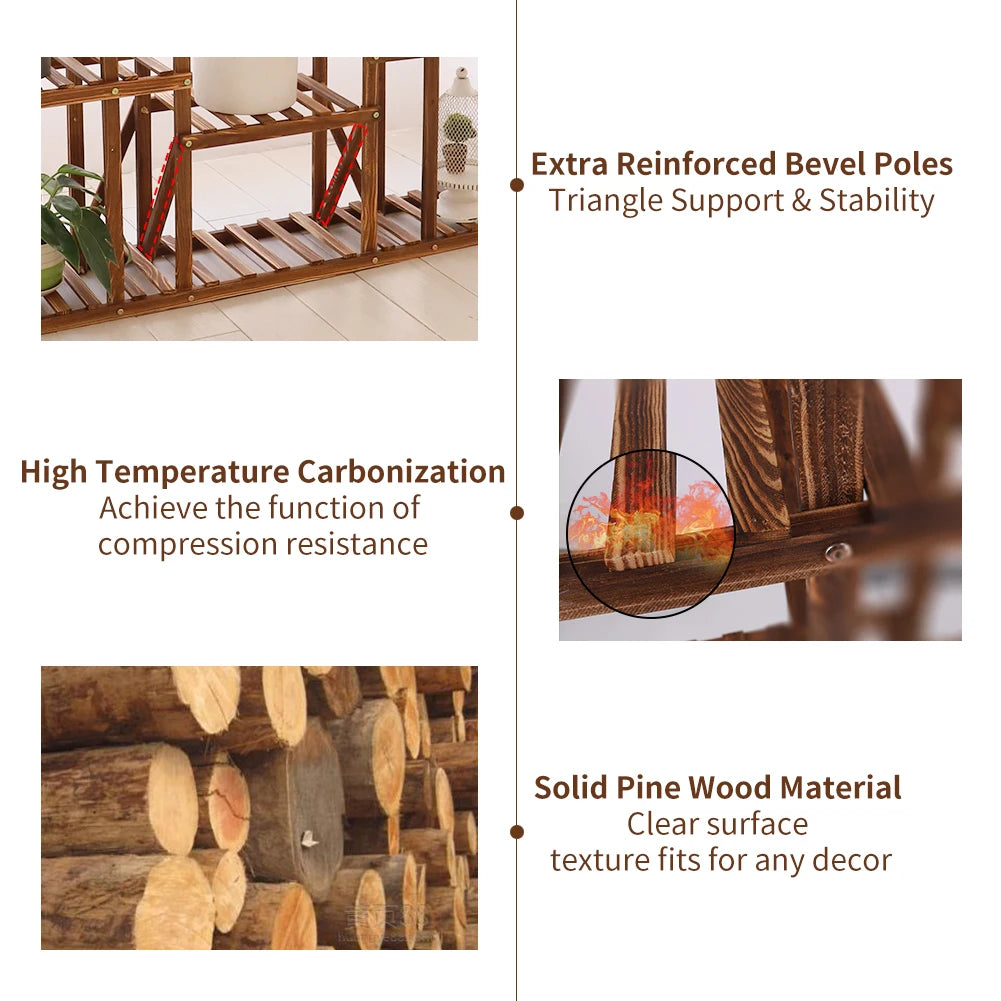 Wisfor Wooden Plant Shelf Multi-Tier Pot Stand Indoor Outdoor Display