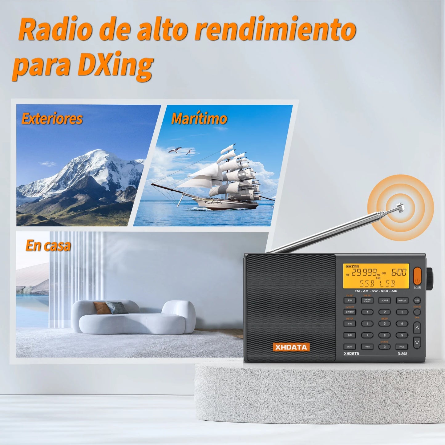 XHDATA D808 Portable Multiband Radio Receiver AM FM MW SW