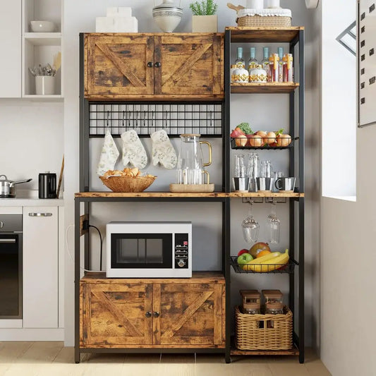 IRONCK Bakers Rack With Storage Cabinets And Power Outlet Kitchen
