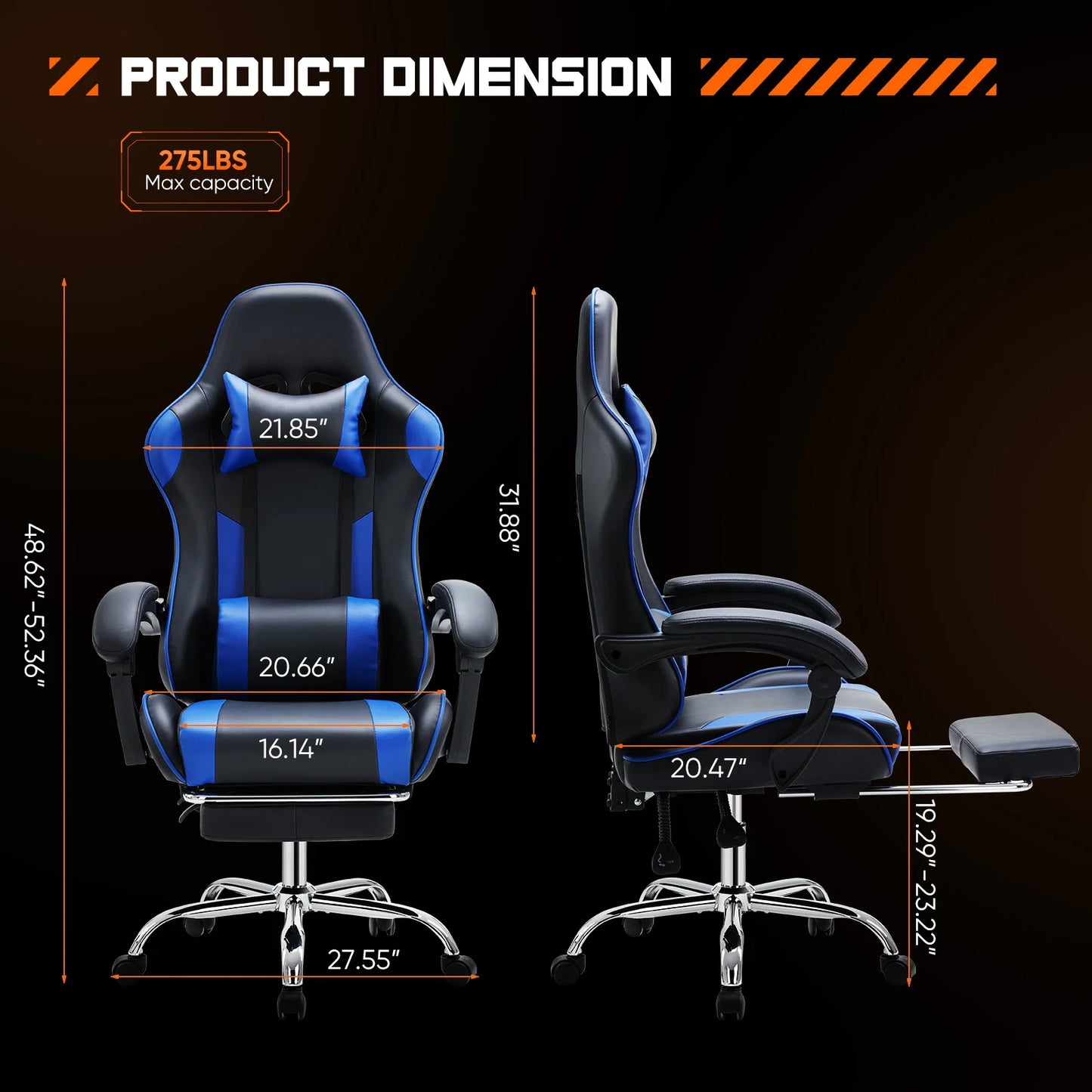 JHK Ergonomic Racing Gaming Chair PU Leather With Headrest And Lumbar Support