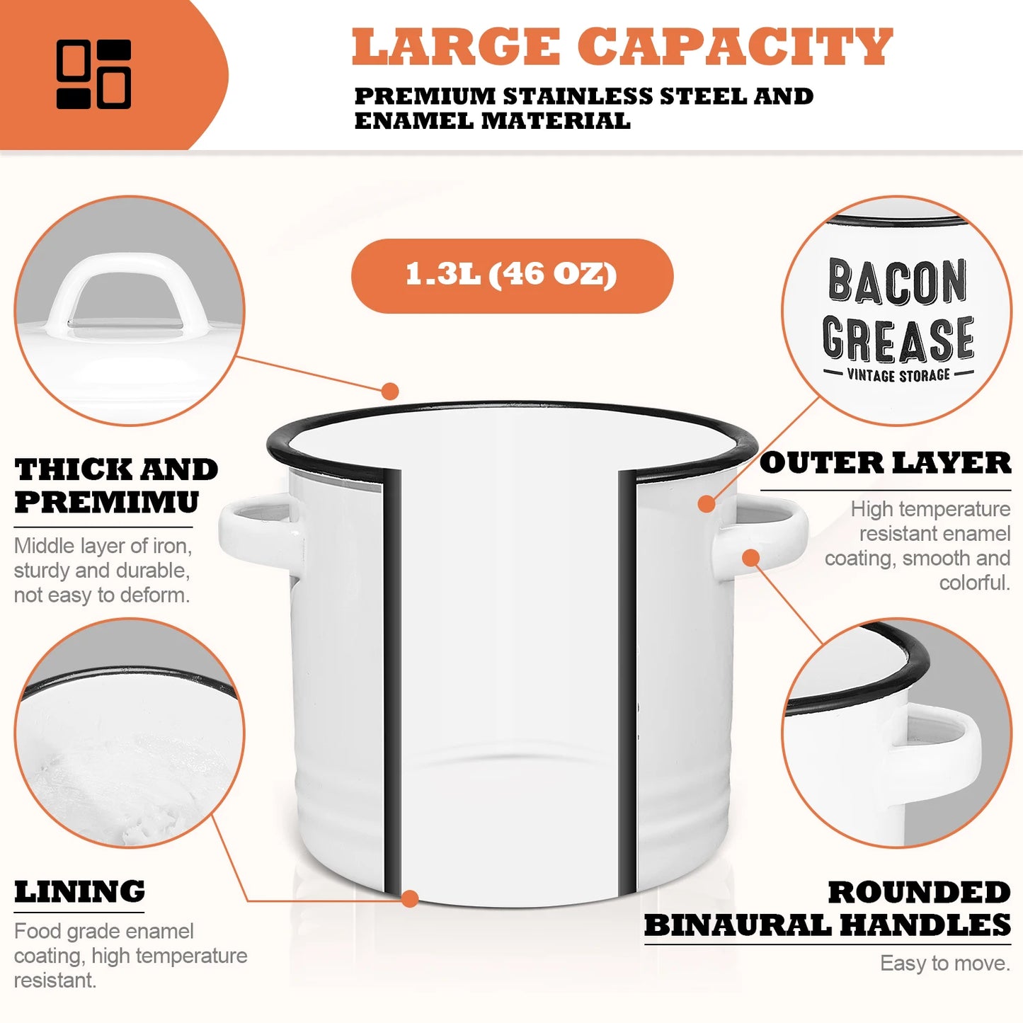 Bacon Grease Container With Strainer Kitchen Oil Storage