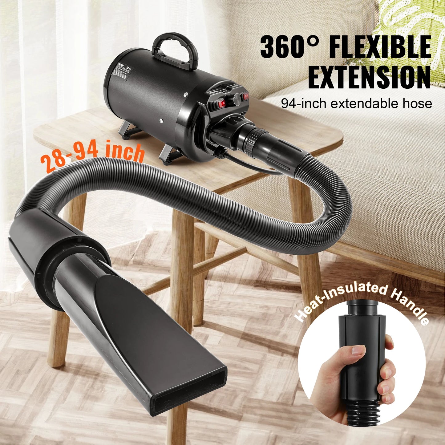 SucceBuy 2000W Dog Blow Dryer Adjustable Speed Temperature Extendable Hose