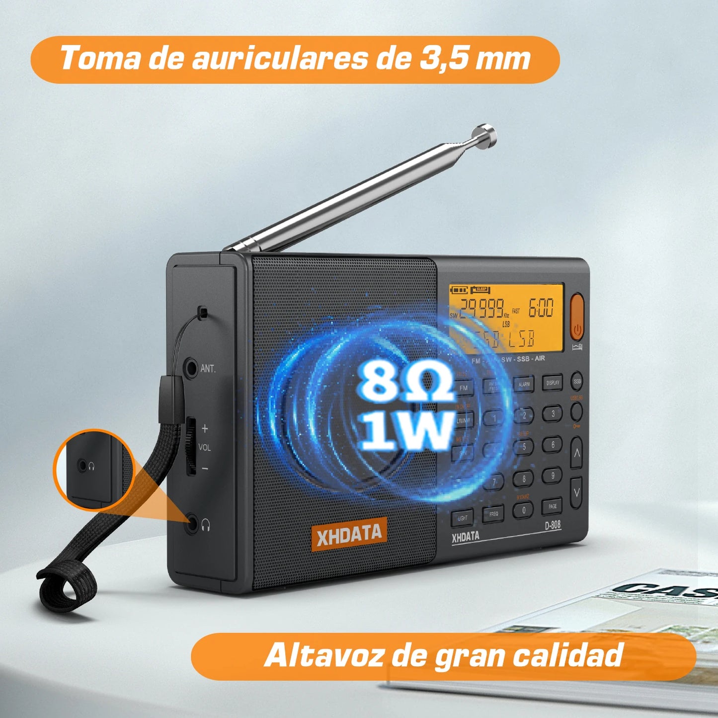 XHDATA D808 Portable Multiband Radio Receiver AM FM MW SW