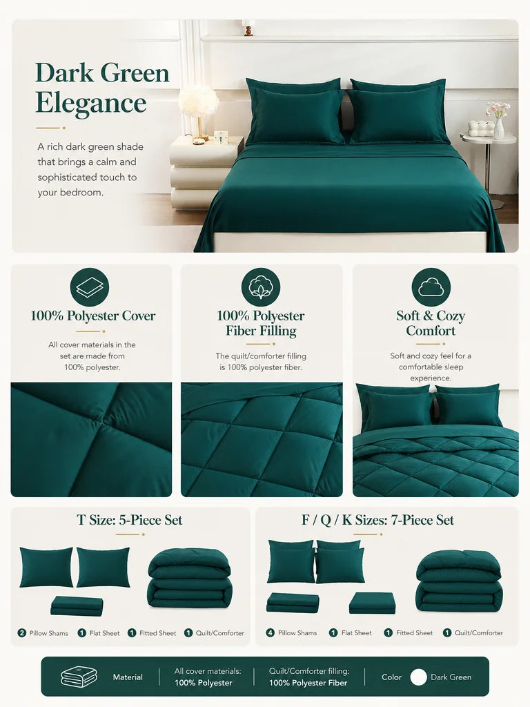 EasYum 100 Percent Polyester Bedding Sets 7 Piece Comforter Quilt