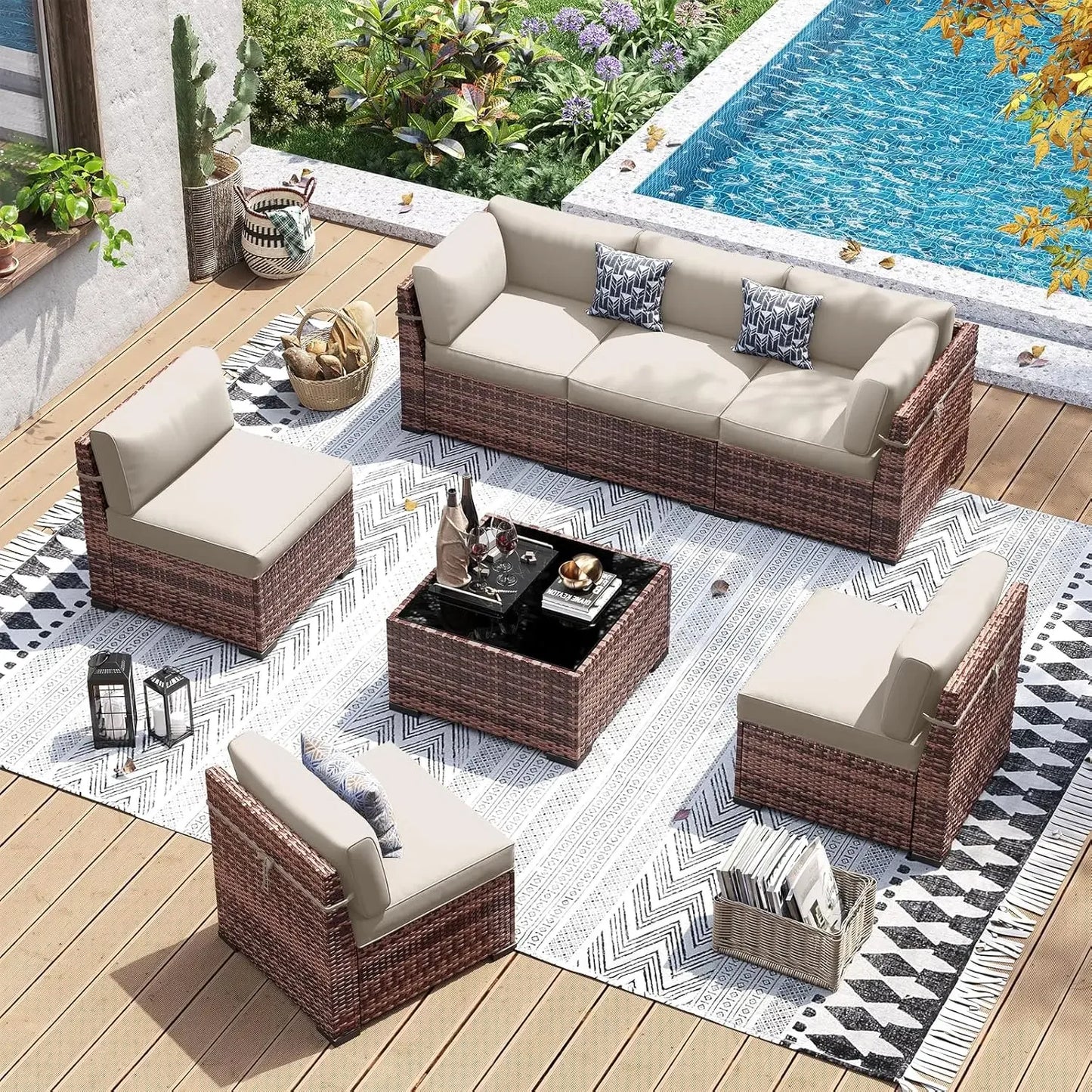 Patio Furniture Set PE Wicker Sectional Sofa With Tea Table