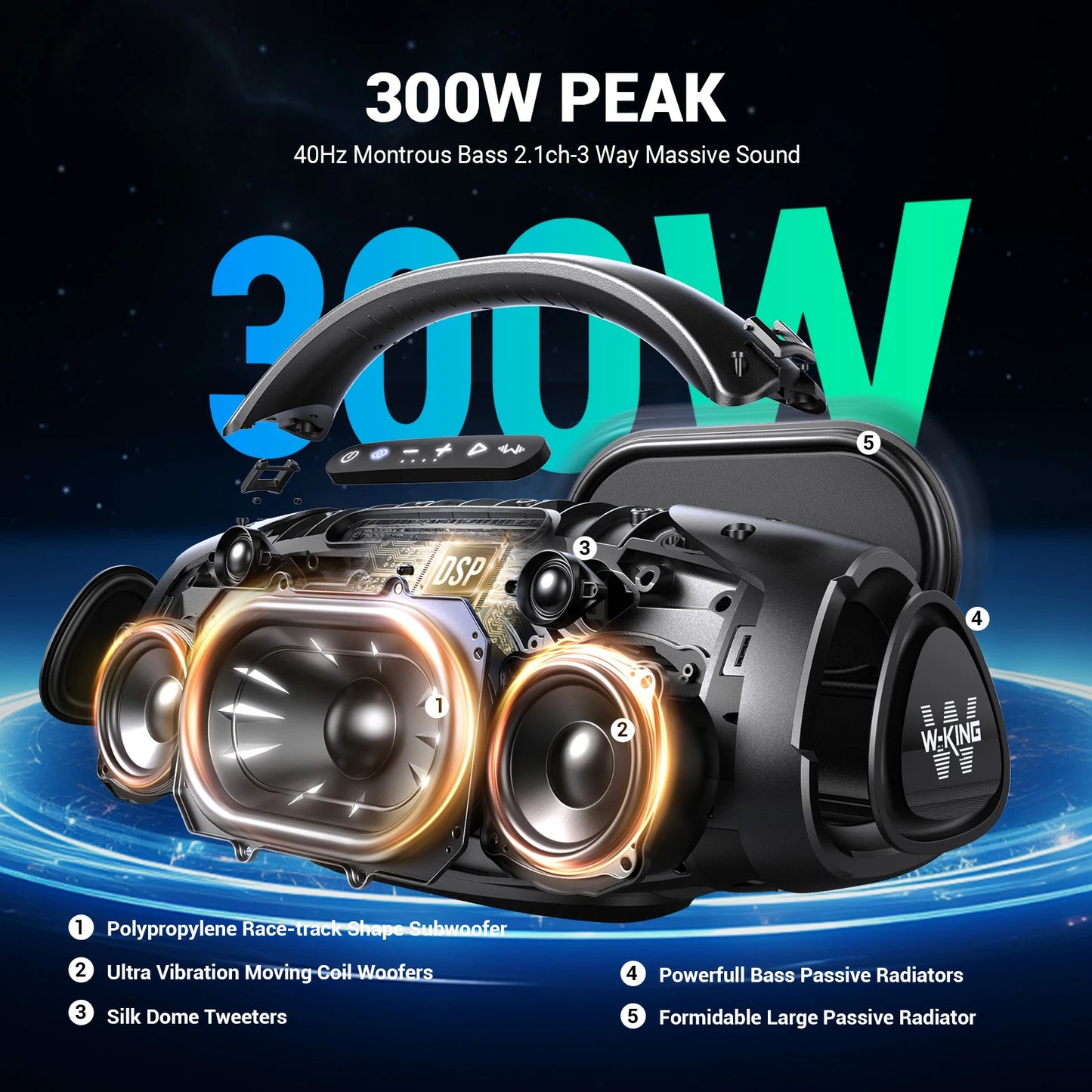 W-King X20 200W RMS Portable Bluetooth Speaker Pro
