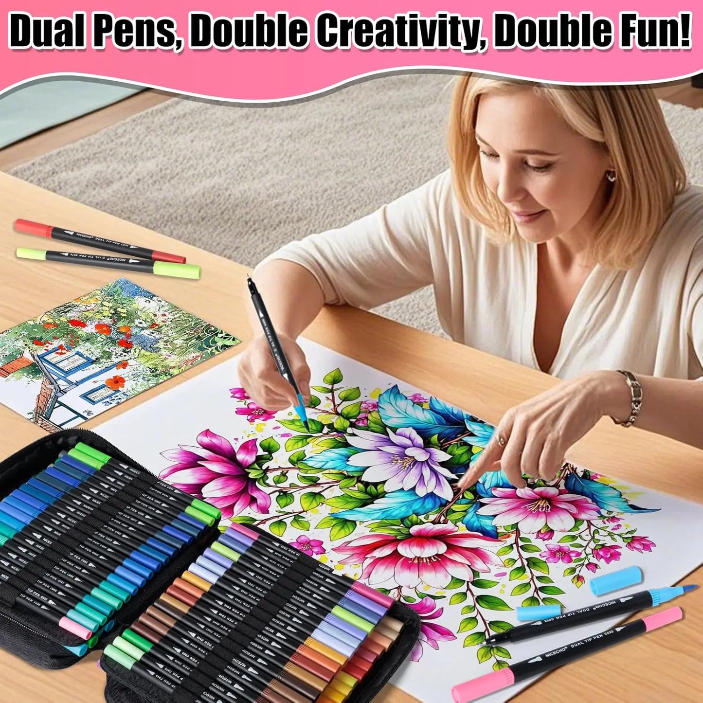 110 Dual Brush Markers Set With Fine And Brush Tips In Case