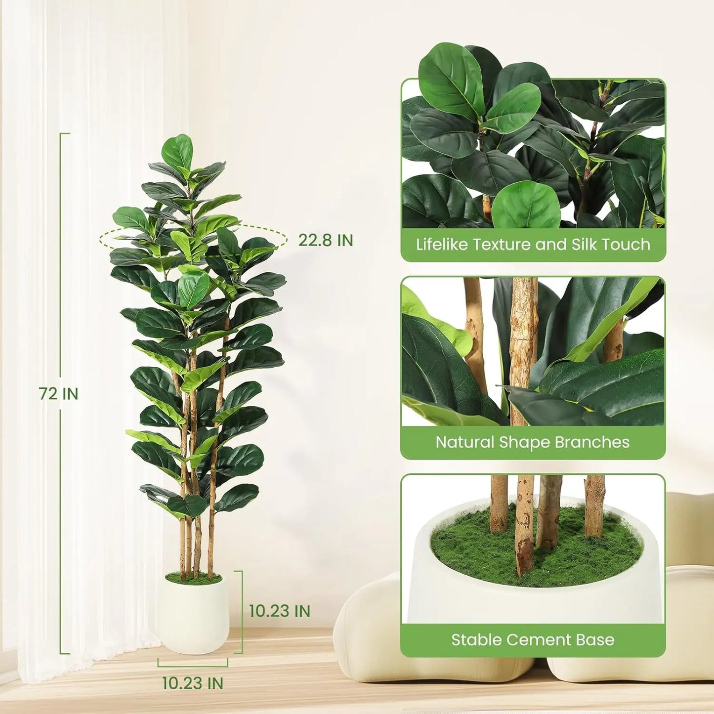 HiMISS Fiddle Leaf Fig Tree With Pot Faux Indoor Plant