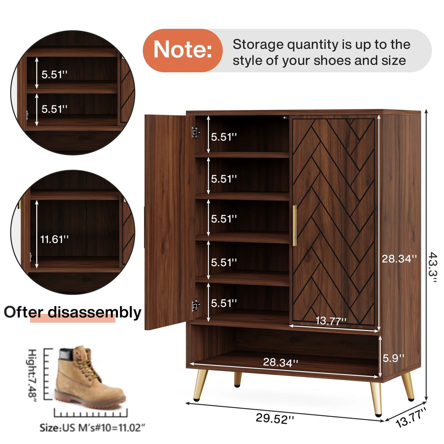 Tribesigns 6 Tier Shoe Cabinet With Doors Walnut Wood Entryway Storage