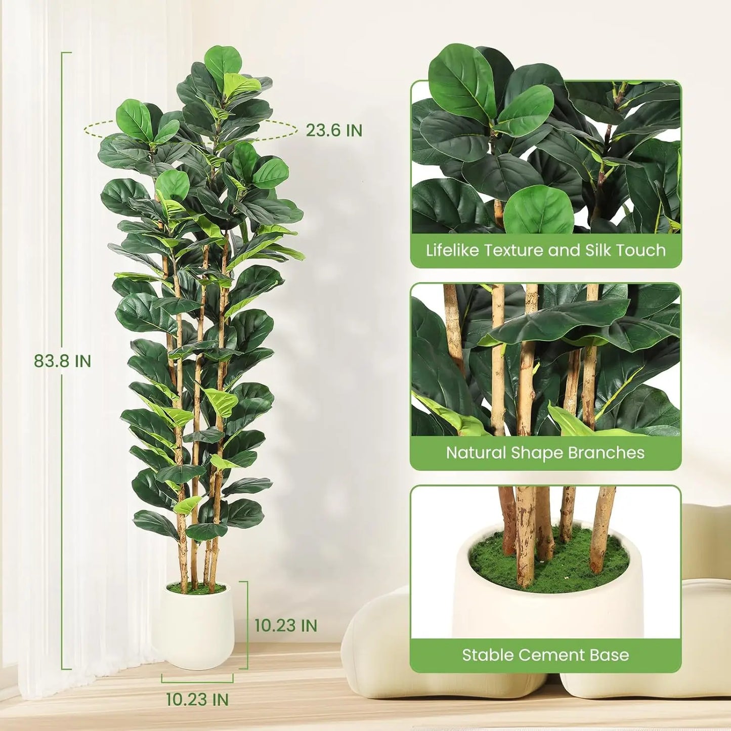 HiMISS Fiddle Leaf Fig Tree With Pot Faux Indoor Plant