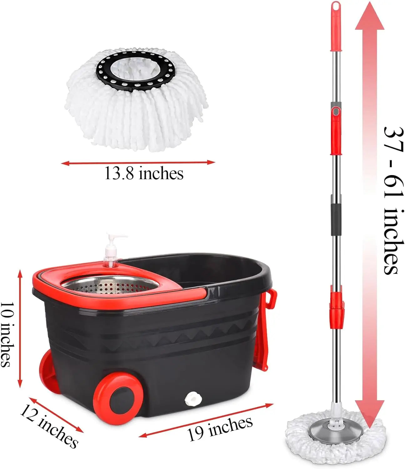360 Spin Mop Bucket Wrings System With Wheels Extendable Handle Microfiber