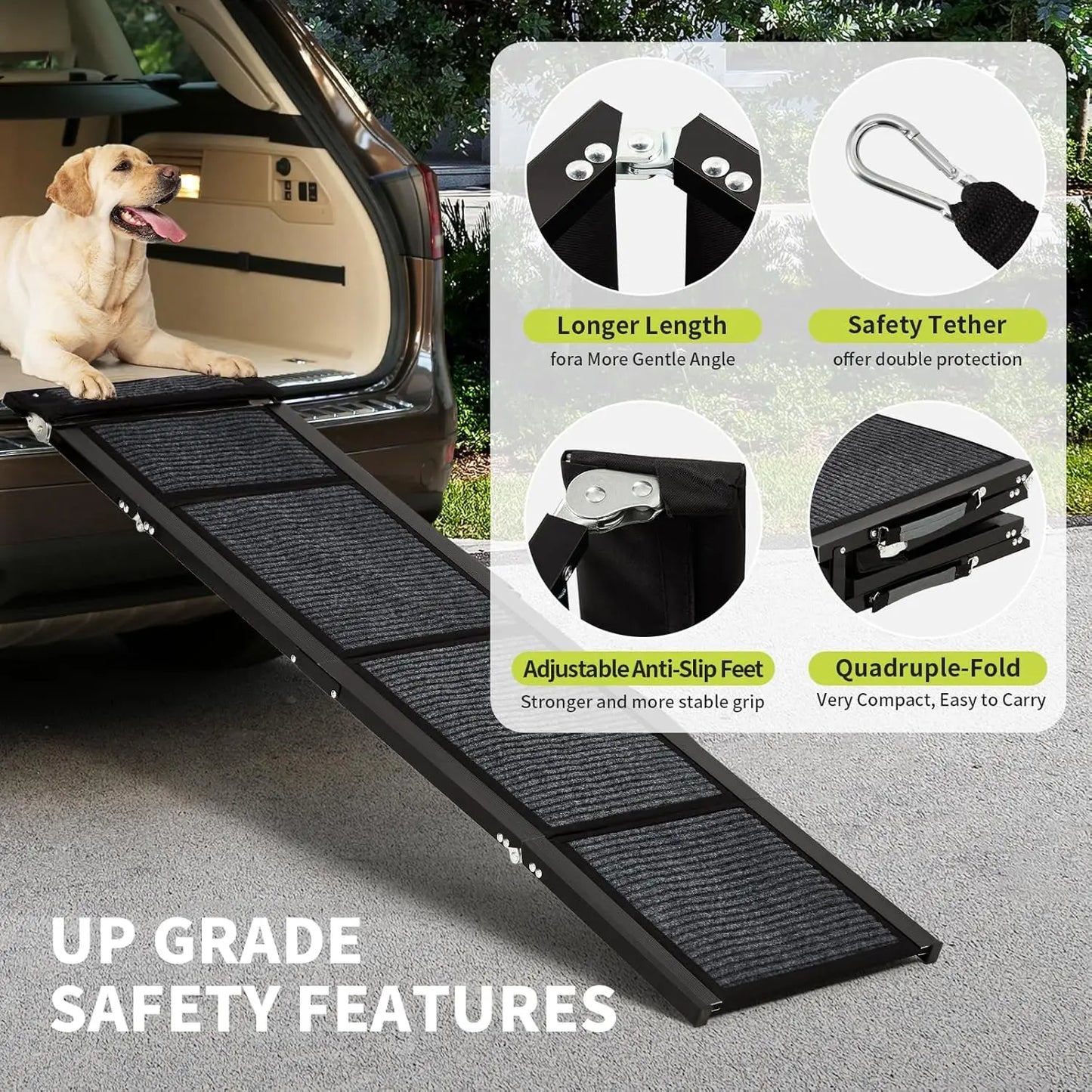 HiMISS Upgraded Folding Dog Ramp For Cars With Non-Slip Surface Up To 250 Lbs