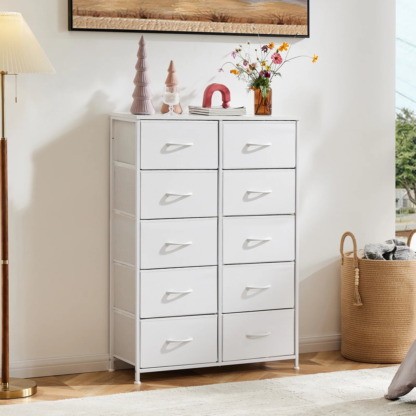 JHK Bedside Table With 10 Fabric Drawers Nightstand