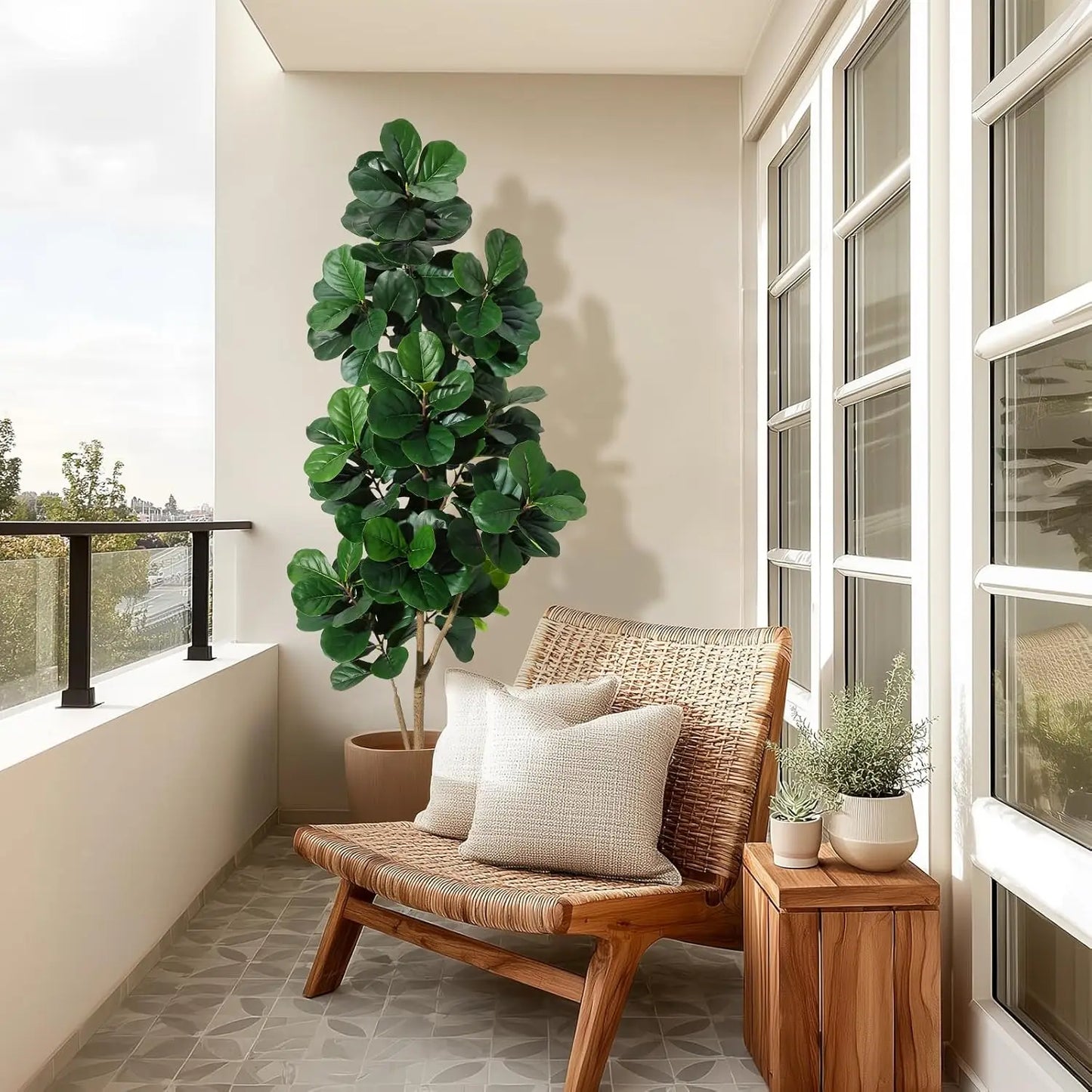 HiMISS Fiddle Leaf Fig Tree Artificial In White Planter Pot For Home Decor