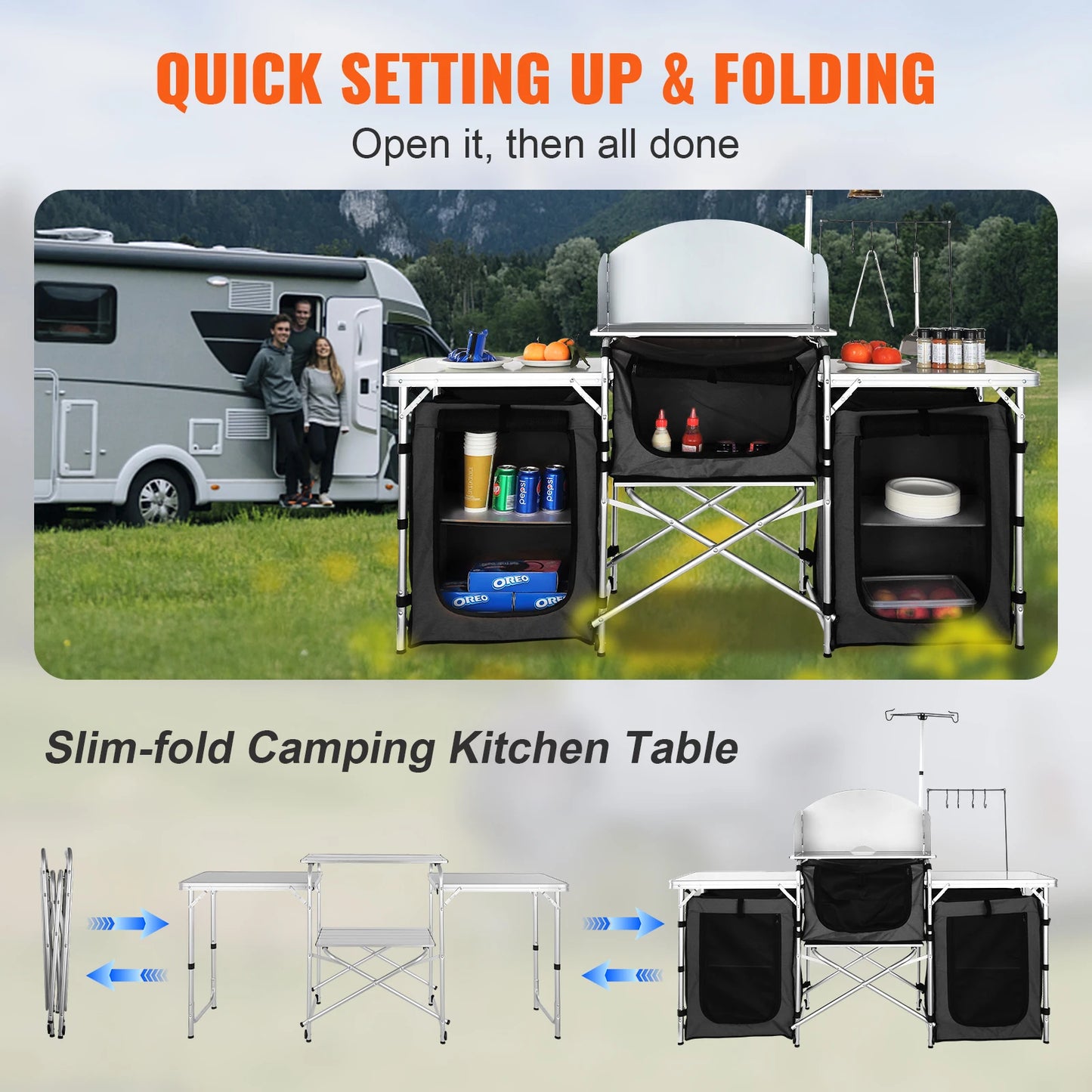 Succebuy Folding Outdoor Kitchen Table For Camping And BBQ