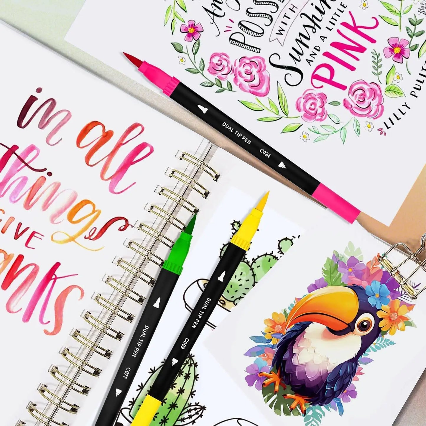 110 Dual Brush Markers Set With Fine And Brush Tips In Case