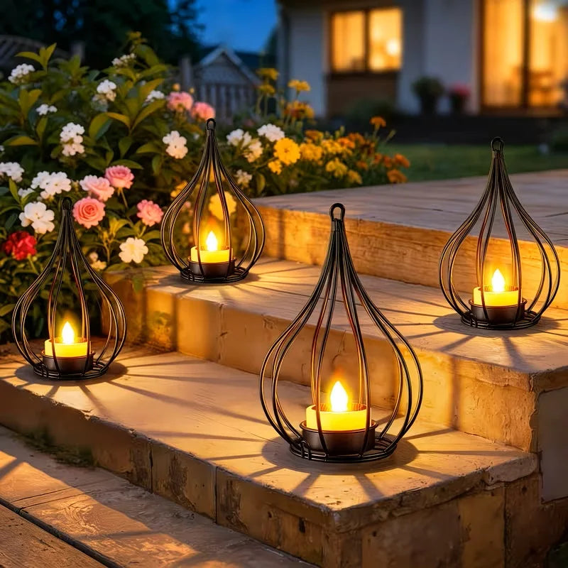 Outdoor Solar Lanterns LED Waterproof Hanging Lights With Flameless Candle