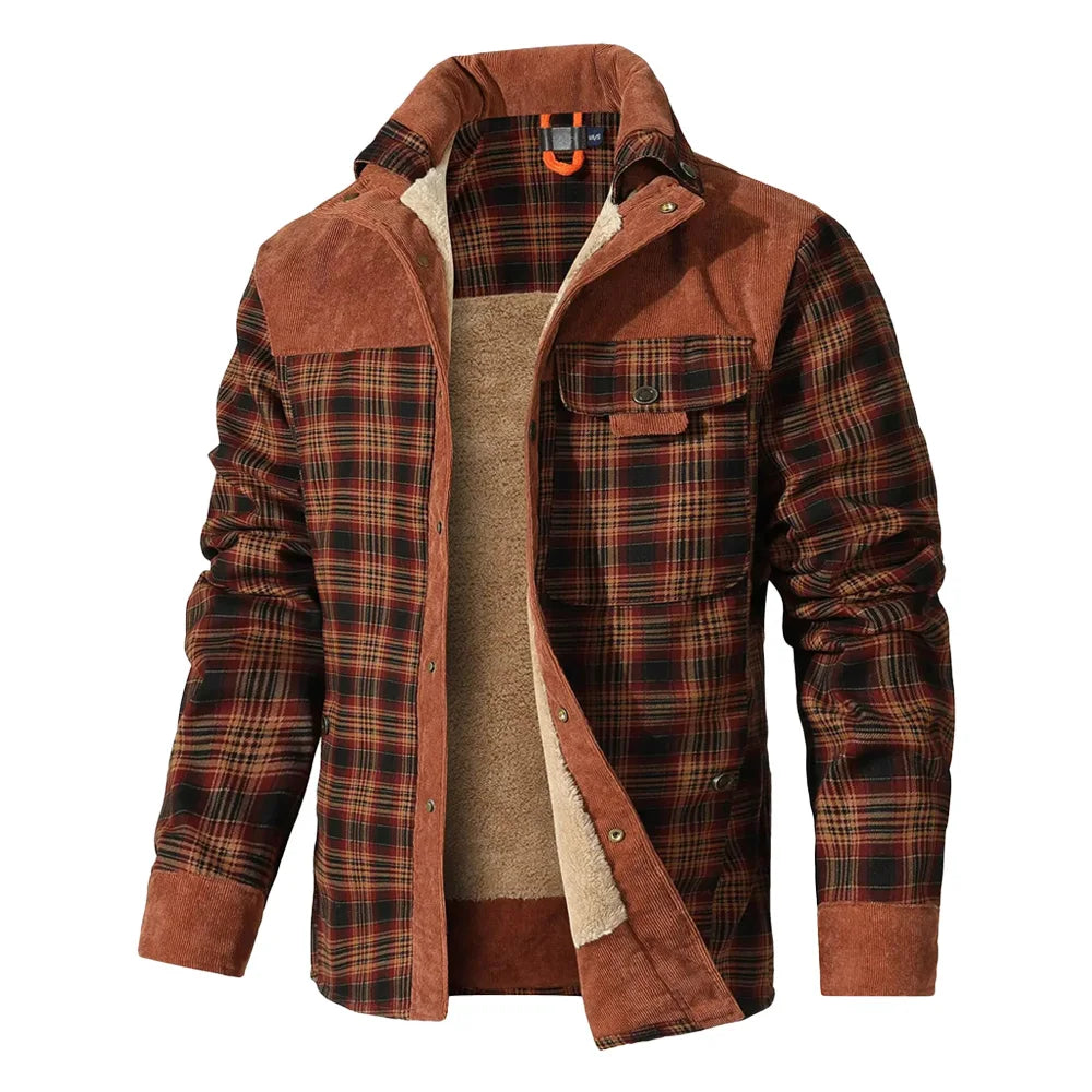 Men's Winter Windproof Bomber Jacket Plaid Sherpa Lined