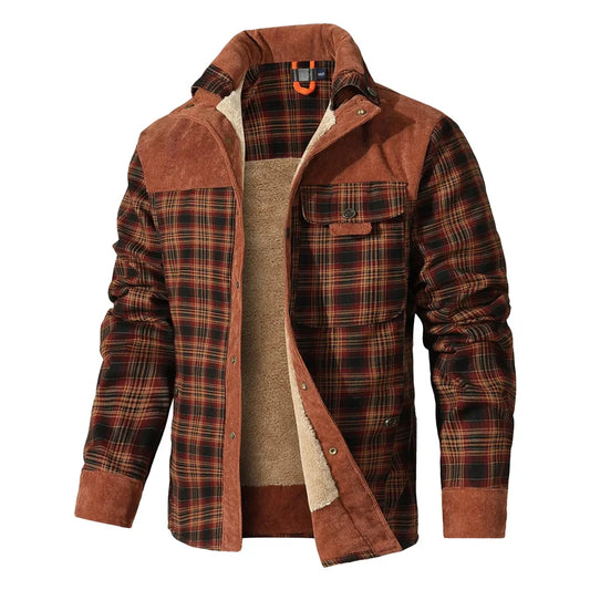 Men's Winter Windproof Bomber Jacket Plaid Sherpa Lined