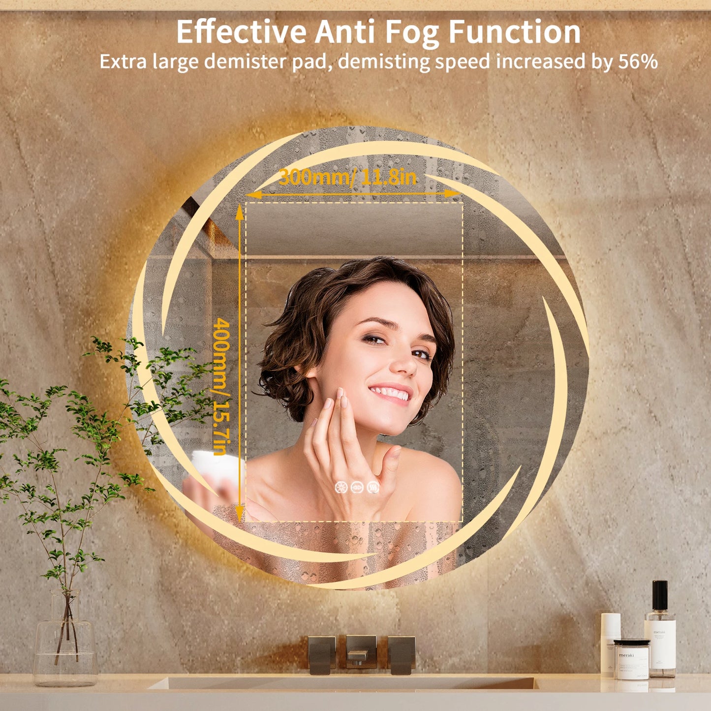 Anti Fog LED Round Vanity Mirror Backlit Shatterproof For Bathrooms