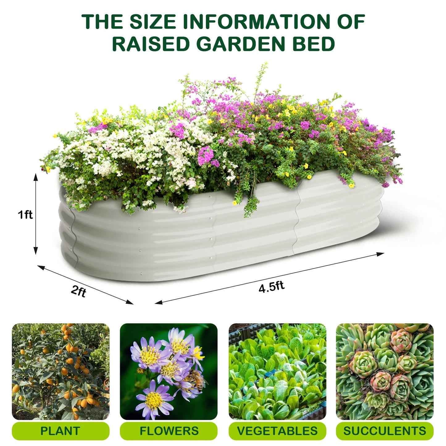 HiMISS Oval Galvanized Raised Garden Bed Set for Outdoor Use