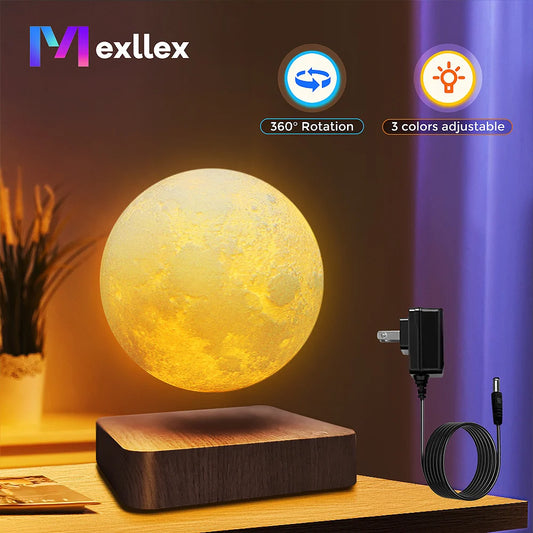 Mexllex Rotating Magnetic Floating Moon Lamp With Wooden Base LEDs