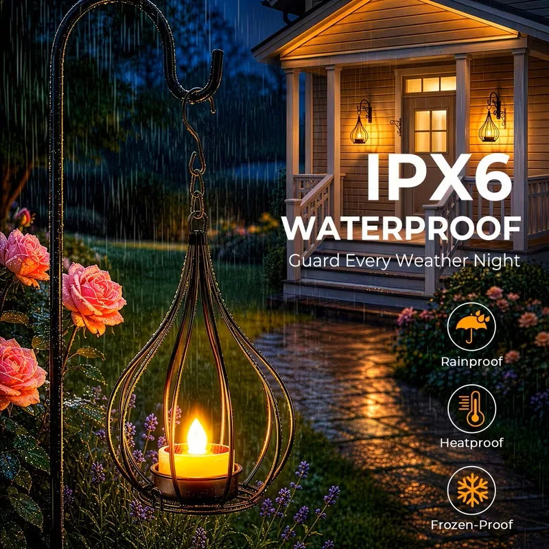 Outdoor Solar Lanterns LED Waterproof Hanging Lights With Flameless Candle