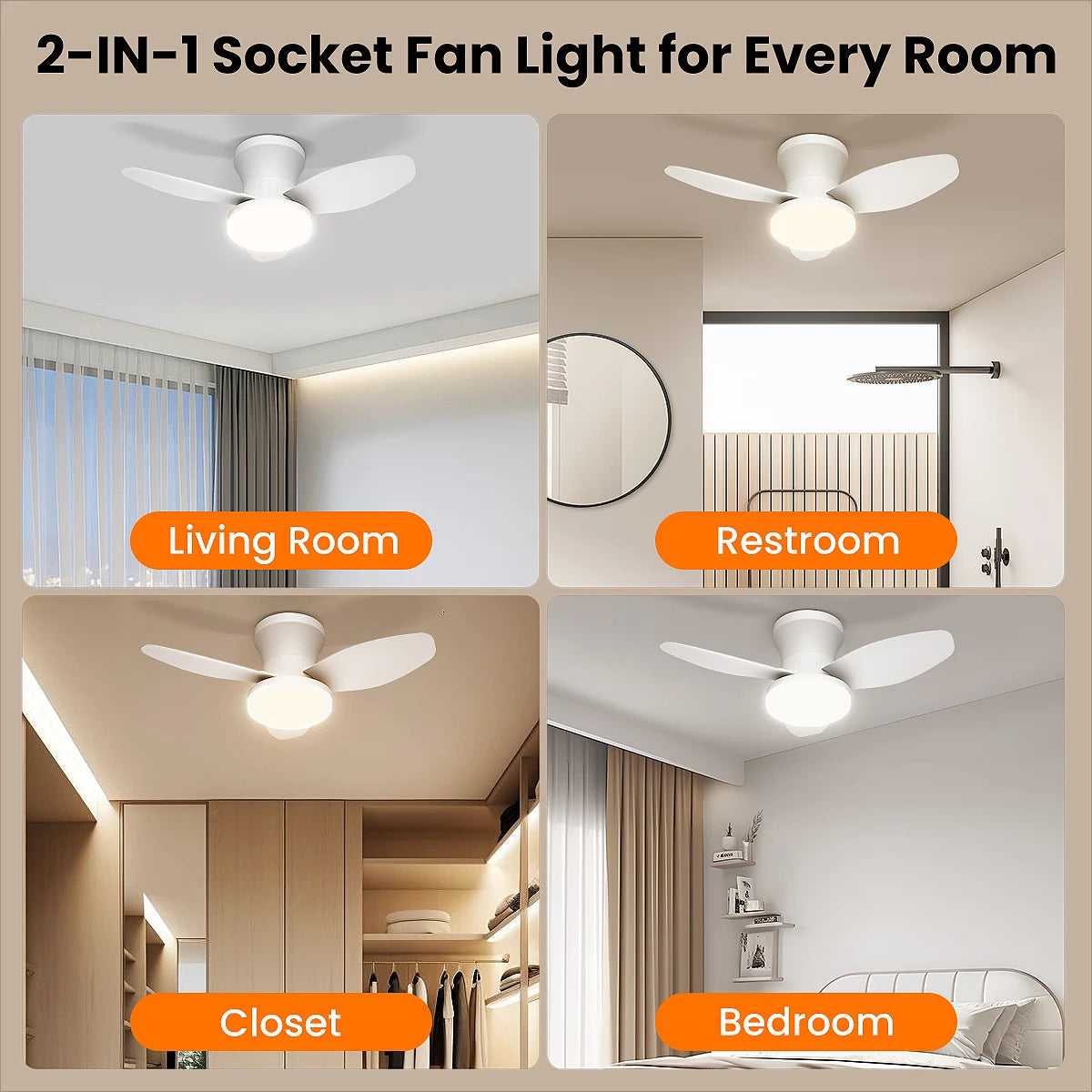 Mexllex Three Leaf Ceiling Fan With Light Dimmable LED Remote