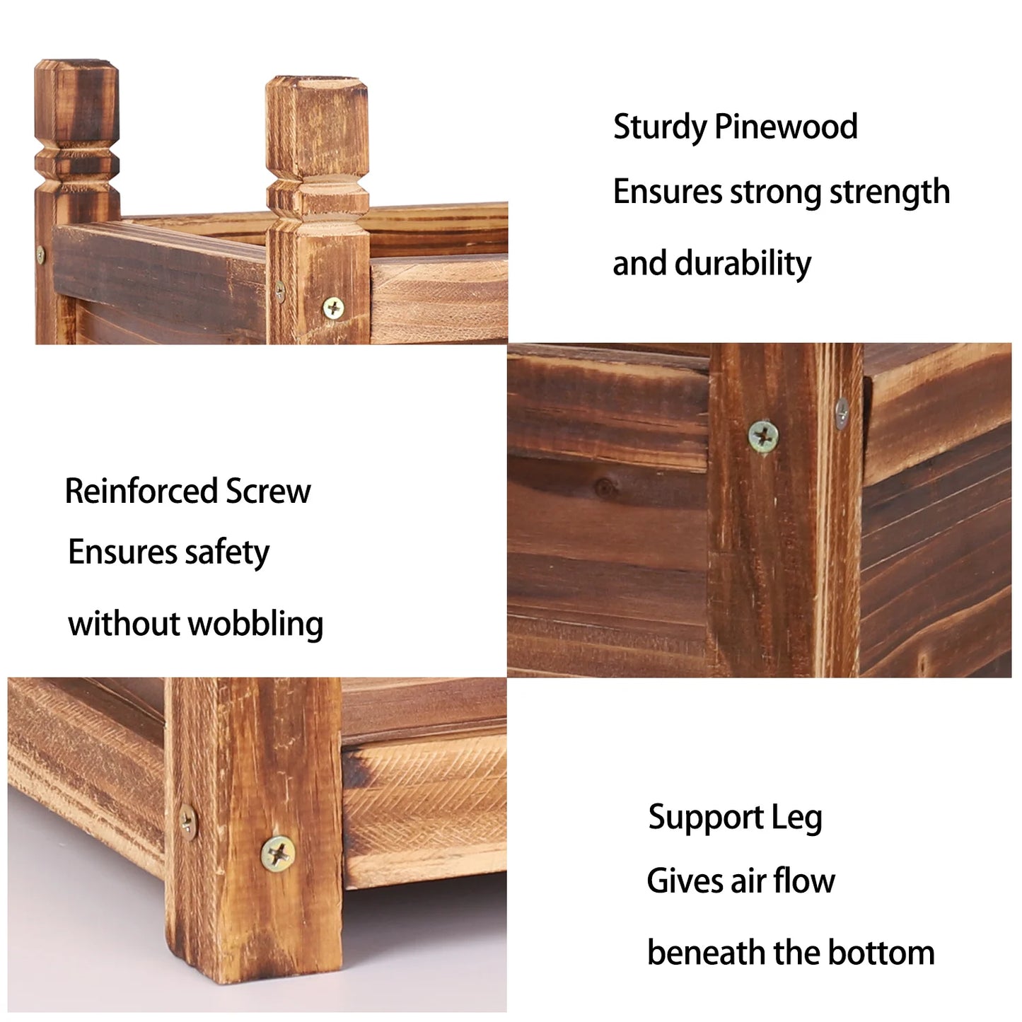 Wooden Raised Planter Box For Indoor Outdoor Vegetable Herb Garden