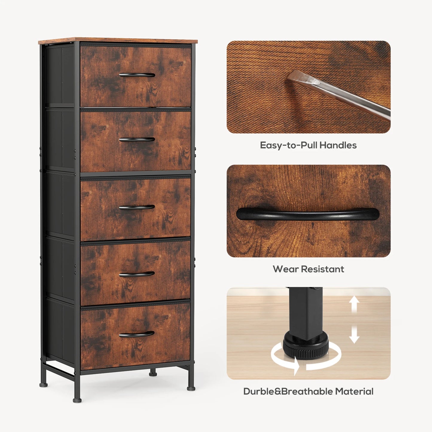 JHK 5-Drawer Fabric Dresser With Nightstand And Steel Frame