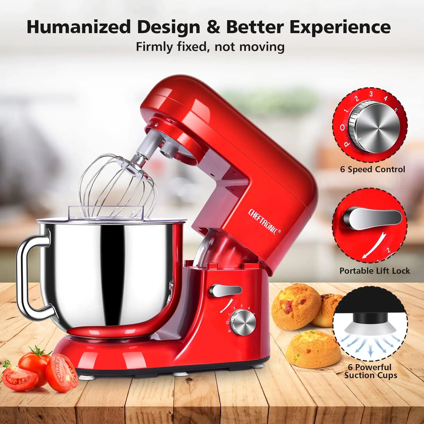Cheftronic Stand Mixer Tilt Head 650W Six Speed with Accessories