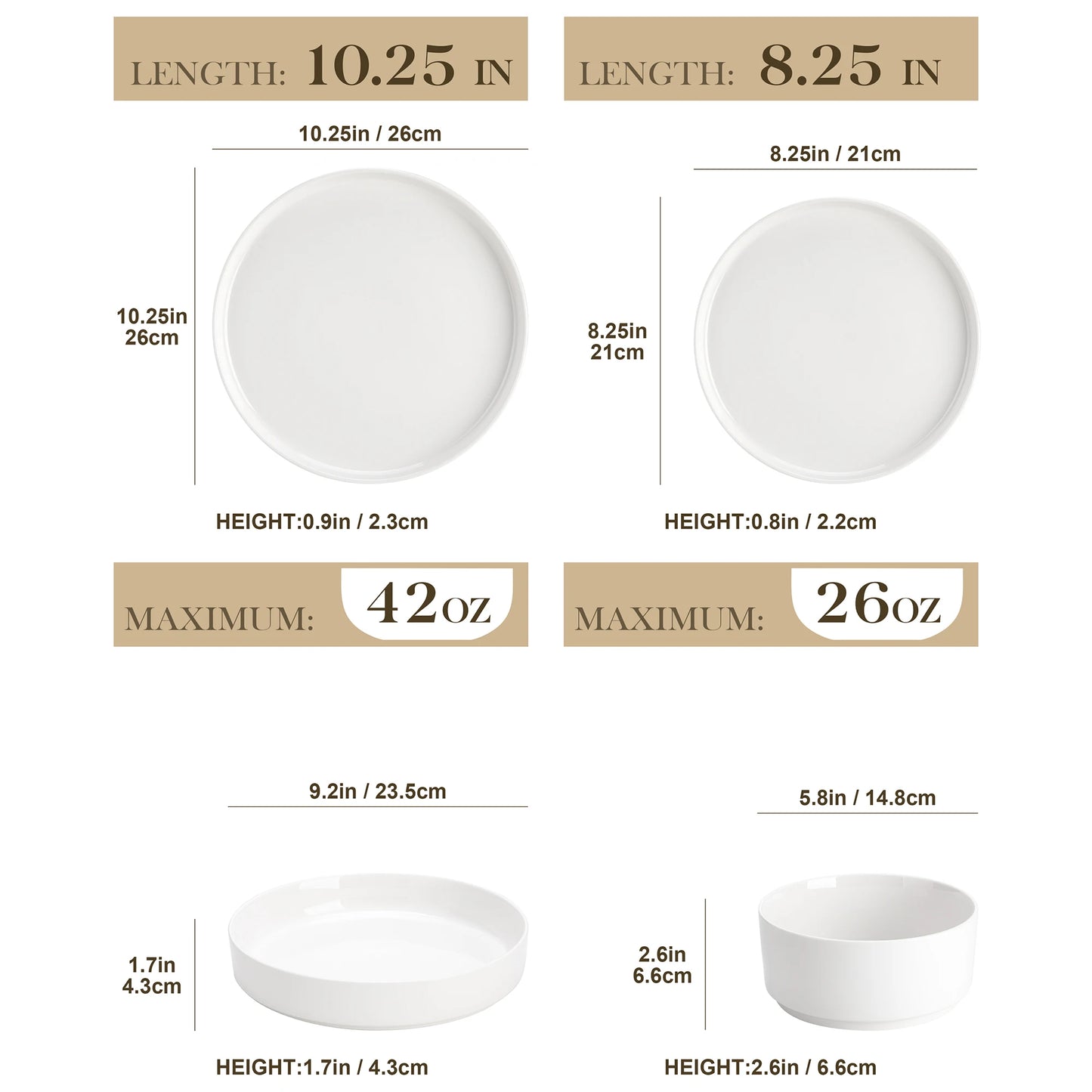 MALACASA Ceramic Dinner Plate Set Rimmed Edge Dinnerware