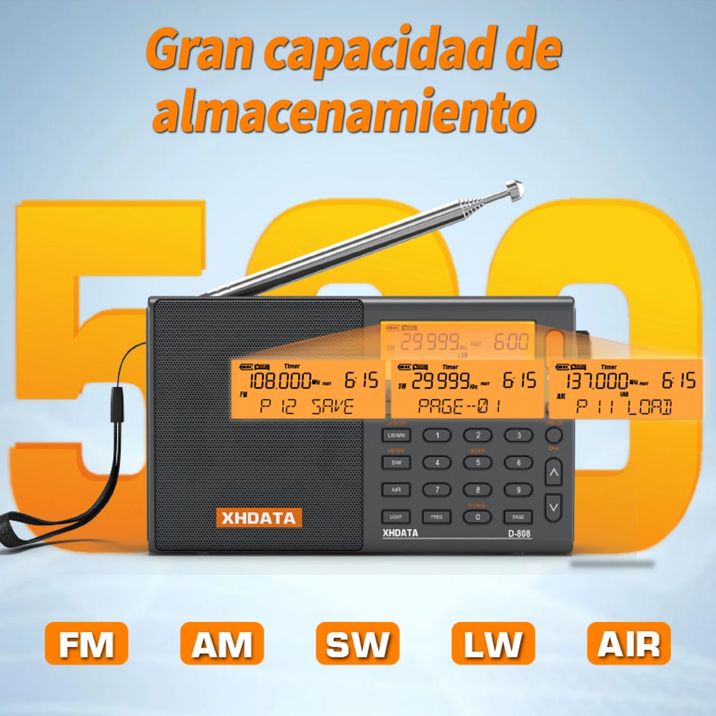 XHDATA D808 Portable Multiband Radio Receiver AM FM MW SW