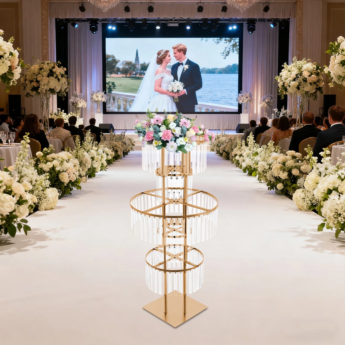 Five Tier Round Acrylic Flower Stand for Weddings and Events