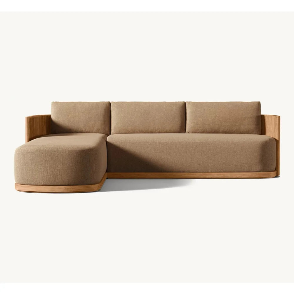Teak Outdoor Sectional Sofa Set With Waterproof Cushions And Table