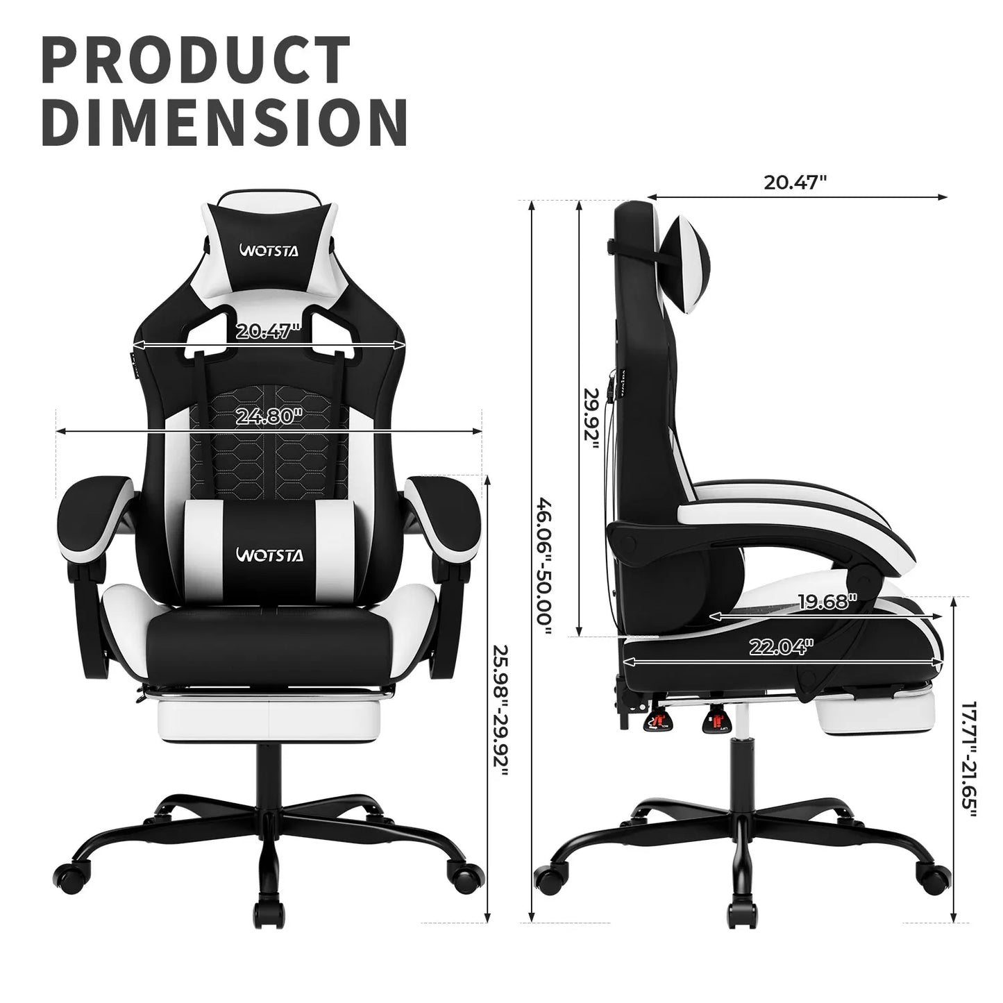 Wotsta Gaming Chair With Footrest Lumbar Support Adjustable Height