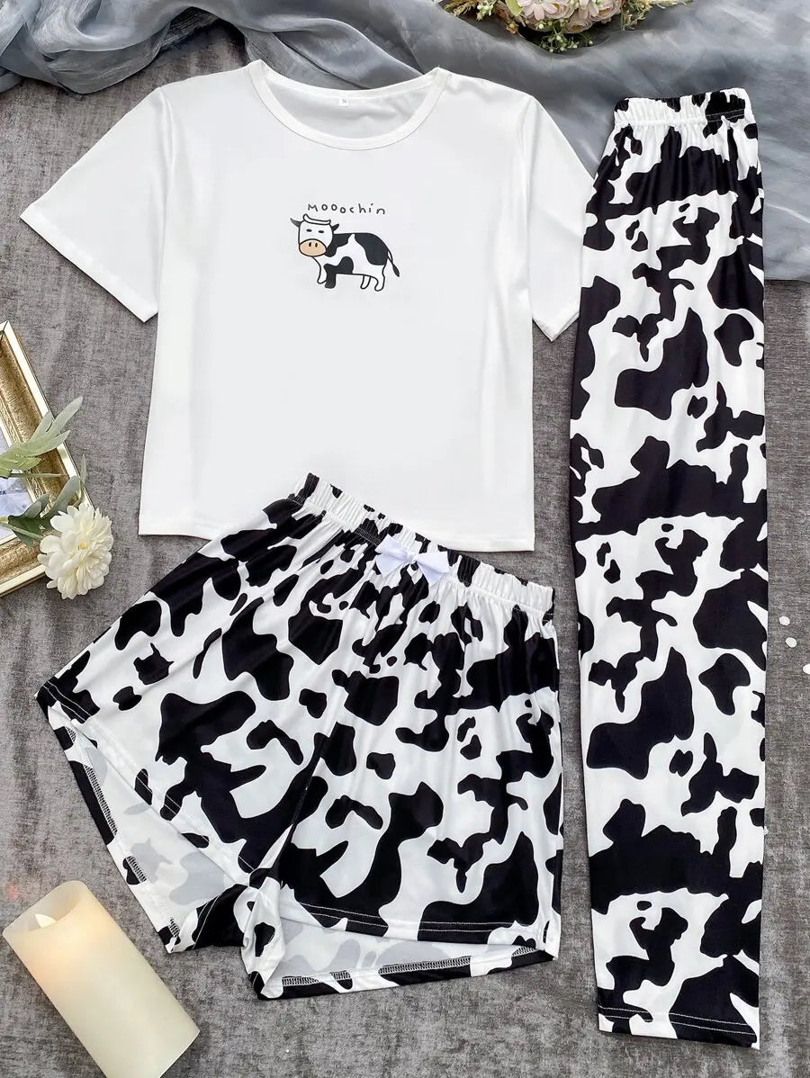 Coffee Themed Graphic Pajama Set With Shorts and Pants