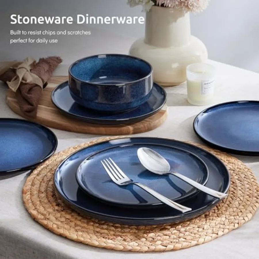 Stoneware Dinnerware Set For 4 12-Piece Dishes Microwave Safe