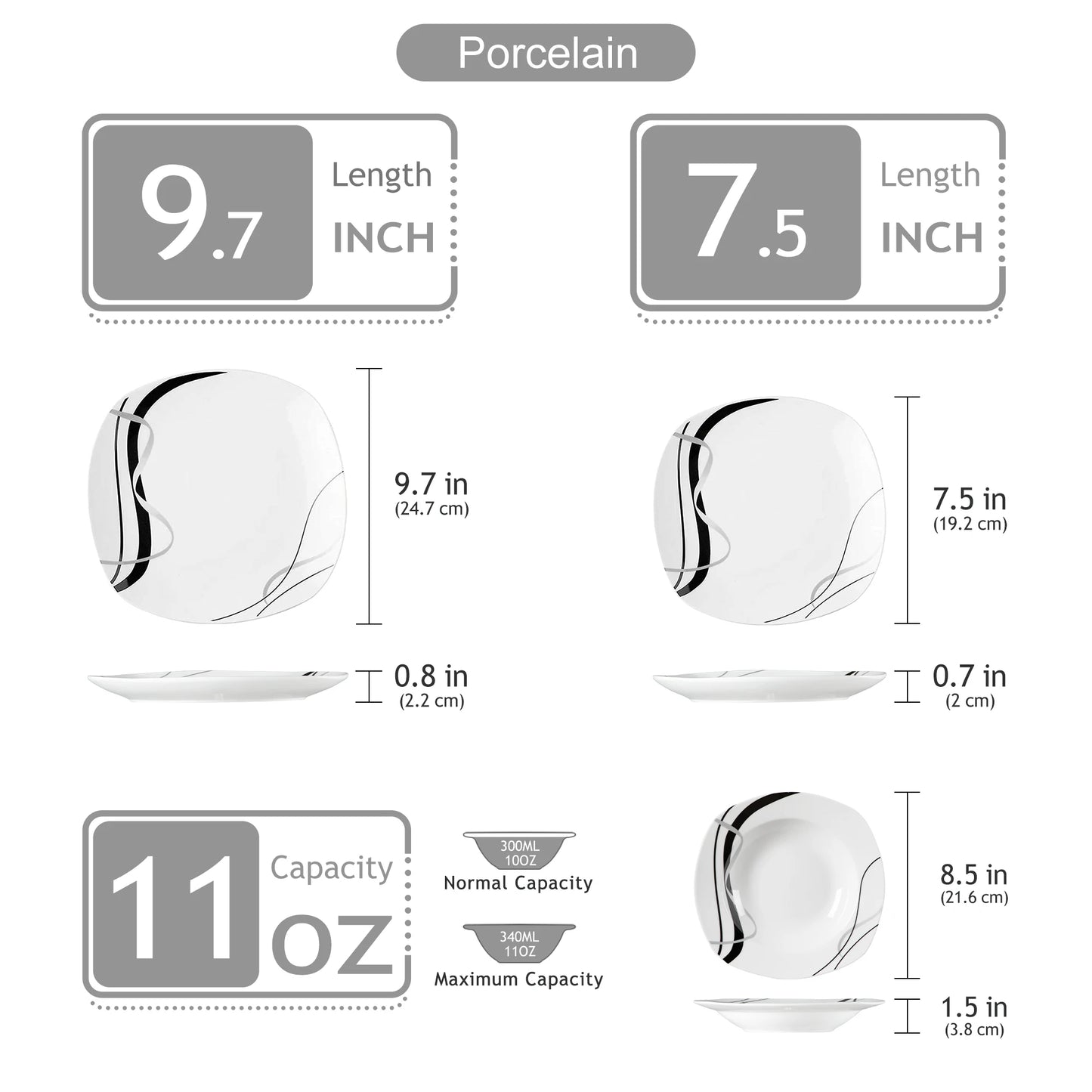 Malacasa Fiona Porcelain Dinnerware Set Dinner Plates Dessert Plates