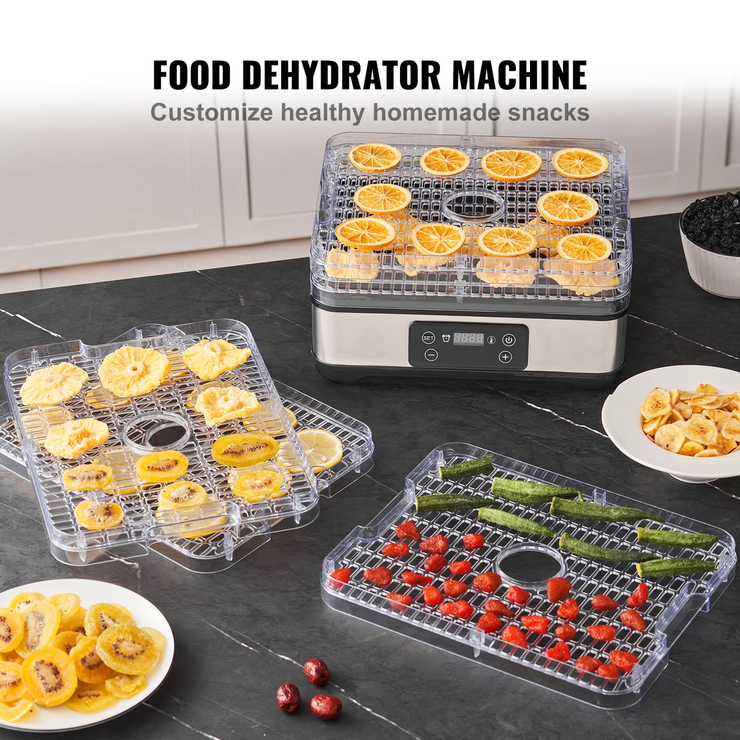 VEVOR 5 Tray Food Dehydrator Dryer With Digital Timer Temperature